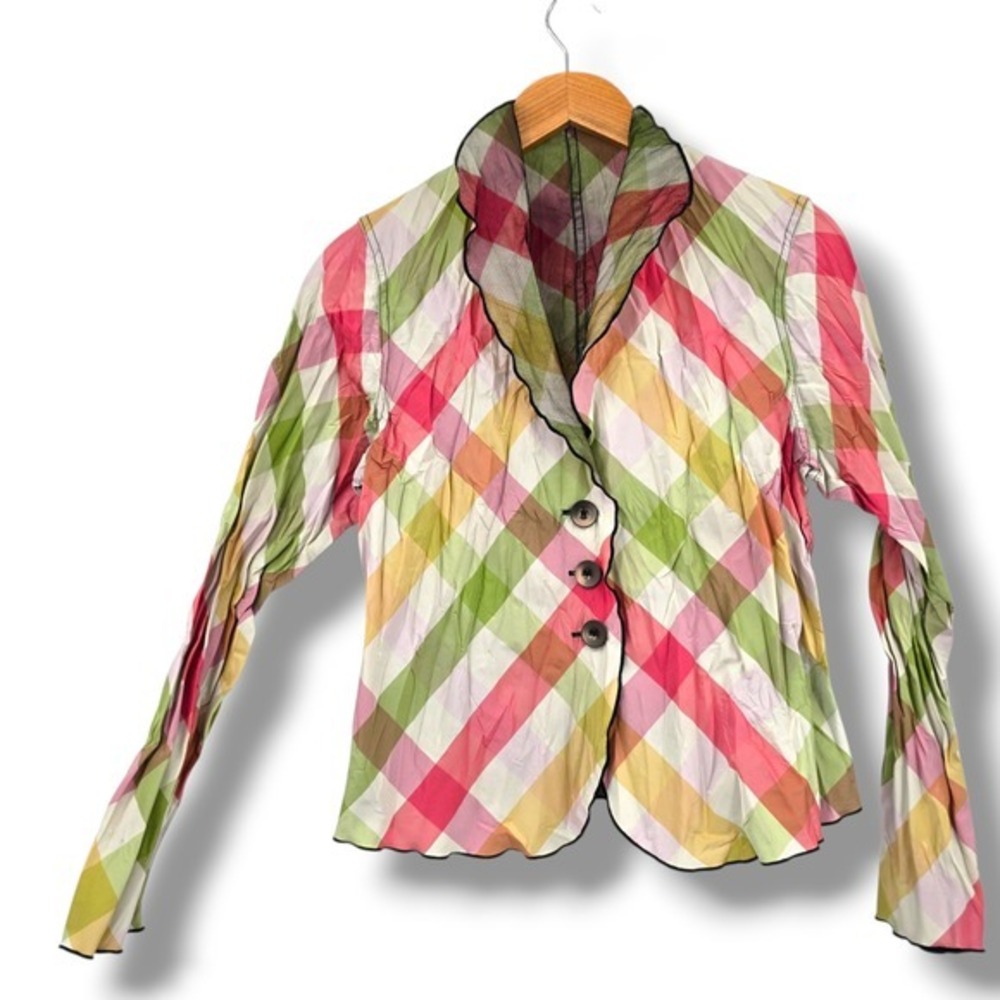 Beluva San Francisco Plaid Jacket Sheer Button Up‎ Colorful Vintage Reversible